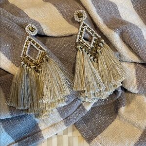 Deepa Gurnani Elegant Tan and gold Tassel Earrings(bw)